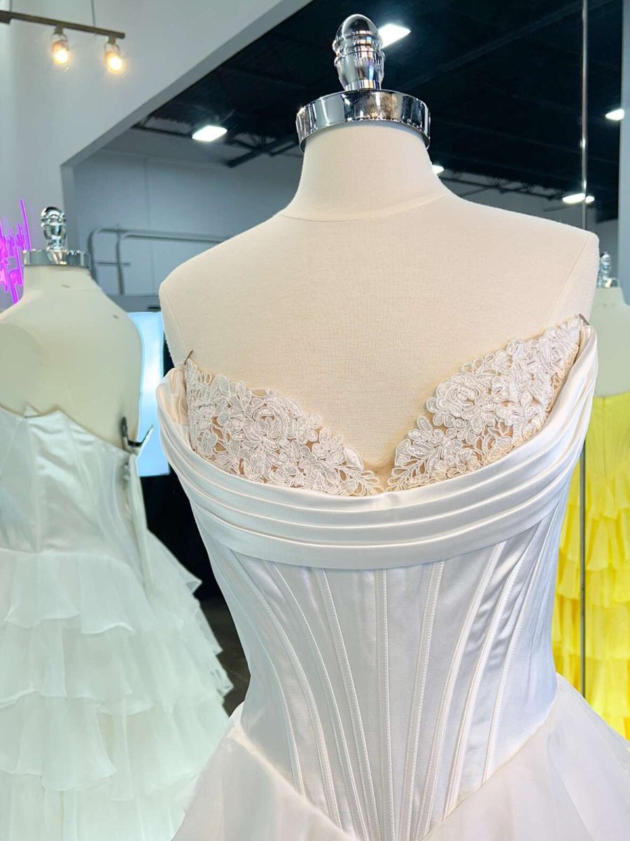 Anya | Yellow Strapless A-Line Ruffle Long Prom Dress With Split