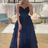 Anya | Yellow Strapless A-Line Ruffle Long Prom Dress With Split