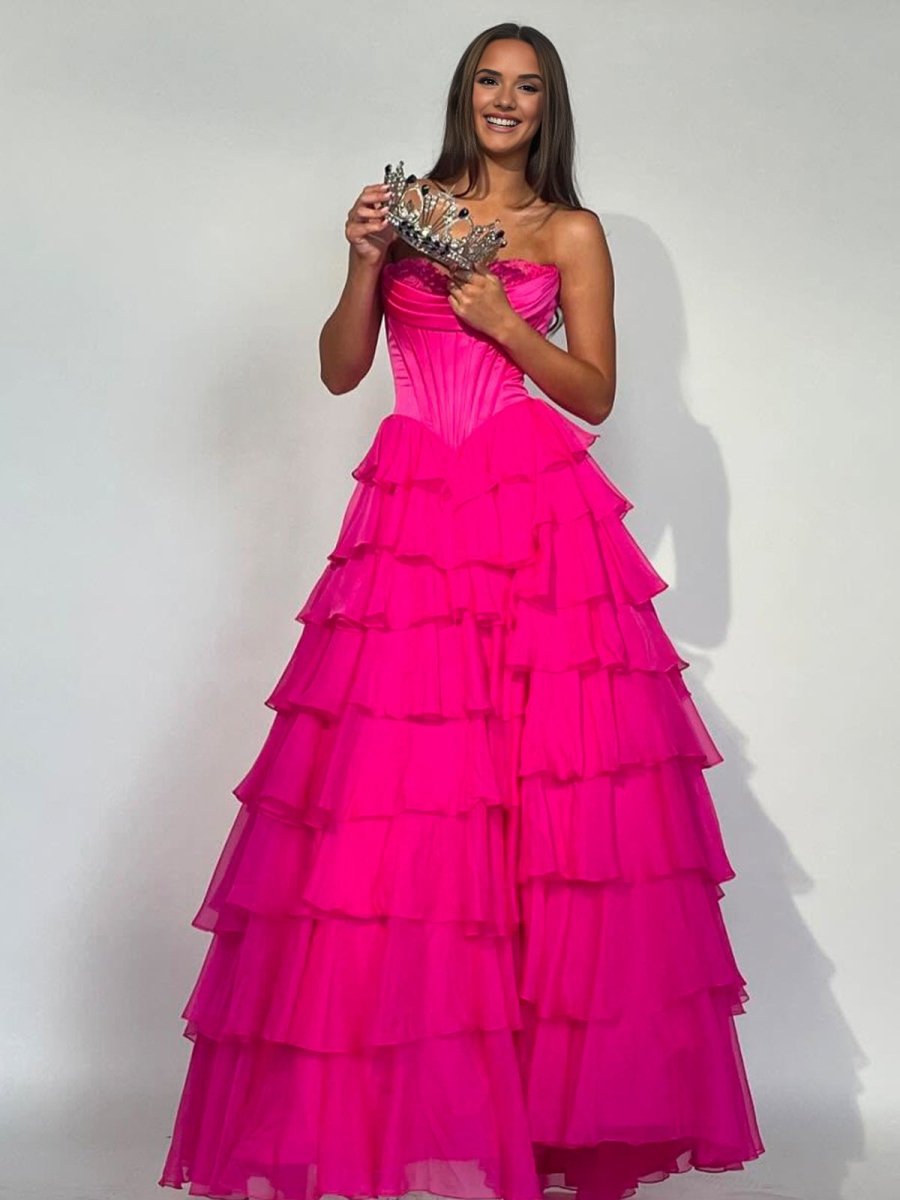 Anya | Yellow Strapless A-Line Ruffle Long Prom Dress With Split