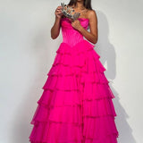 Anya | Yellow Strapless A-Line Ruffle Long Prom Dress With Split