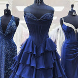 Anya | Yellow Strapless A-Line Ruffle Long Prom Dress With Split