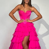 Anya | Yellow Strapless A-Line Ruffle Long Prom Dress With Split