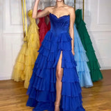 Anya | Yellow Strapless A-Line Ruffle Long Prom Dress With Split