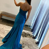 Sela | Peacock Strapless Mermaid Long Prom Dresses with Appliques