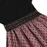 1950S Black Round Neck And Teal Polka Dot Vintage Dress