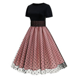 1950S Black Round Neck And Teal Polka Dot Vintage Dress