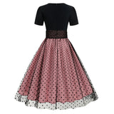 1950S Black Round Neck And Teal Polka Dot Vintage Dress