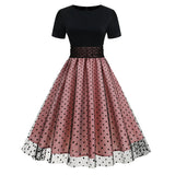 1950S Black Round Neck And Teal Polka Dot Vintage Dress