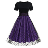 1950S Black Round Neck And Teal Polka Dot Vintage Dress