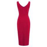 1950S Burgundy Sleeveless Bodycon Midi Vintage Dress