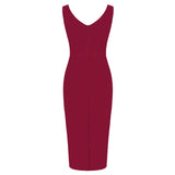 1950S Burgundy Sleeveless Bodycon Midi Vintage Dress