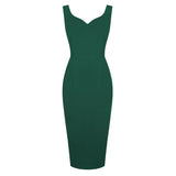 1950S Burgundy Sleeveless Bodycon Midi Vintage Dress