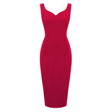 1950S Burgundy Sleeveless Bodycon Midi Vintage Dress