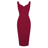 1950S Burgundy Sleeveless Bodycon Midi Vintage Dress