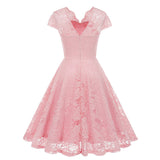 1950S Charming Pink Lace Cap Sleeve Sweetheart Neckline Vintage Swing Dress