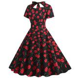 1950S Cherry Print Short Sleeve Tunic Vintage Dress