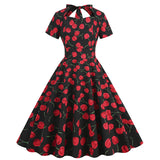1950S Cherry Print Short Sleeve Tunic Vintage Dress