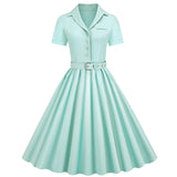 1950S Classic Pink Belted Swing Short Sleeves Vintage Dress