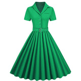 1950S Classic Pink Belted Swing Short Sleeves Vintage Dress