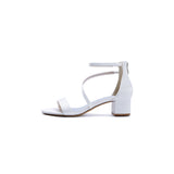 White Cross-Strap Open Toe Chunky Heels