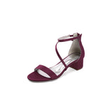 White Cross-Strap Open Toe Chunky Heels