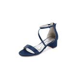 White Cross-Strap Open Toe Chunky Heels