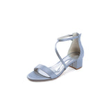White Cross-Strap Open Toe Chunky Heels