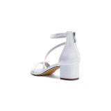 White Cross-Strap Open Toe Chunky Heels