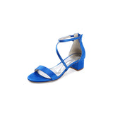 White Cross-Strap Open Toe Chunky Heels