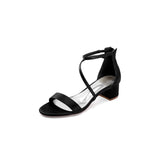 White Cross-Strap Open Toe Chunky Heels