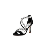 Black Crystal Beaded Cross-Strap High Heels