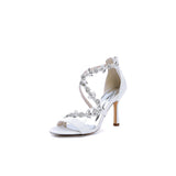 Black Crystal Beaded Cross-Strap High Heels