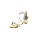 Navy Blue Crystal Cross-Strap Block Heel Sandals
