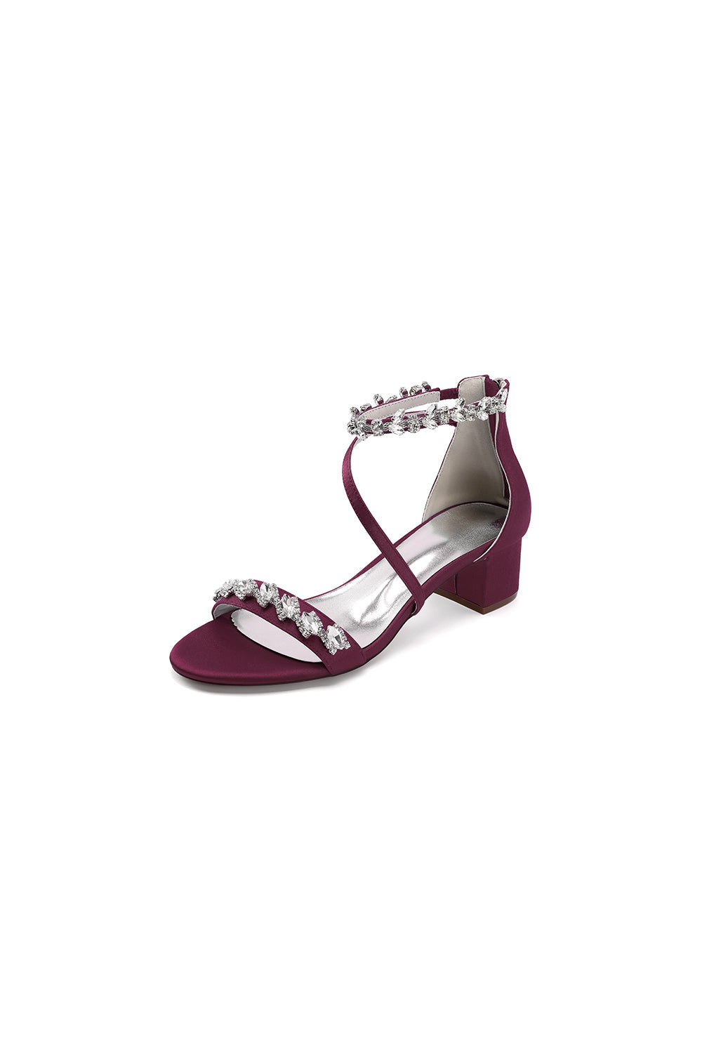 Navy Blue Crystal Cross-Strap Block Heel Sandals