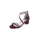 Navy Blue Crystal Cross-Strap Block Heel Sandals