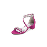 Navy Blue Crystal Cross-Strap Block Heel Sandals