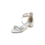Navy Blue Crystal Cross-Strap Block Heel Sandals