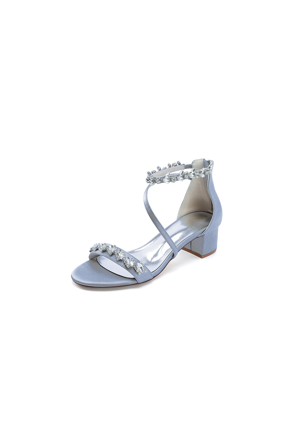 Navy Blue Crystal Cross-Strap Block Heel Sandals