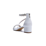 Navy Blue Crystal Cross-Strap Block Heel Sandals