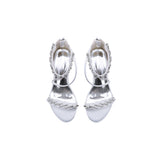 Navy Blue Crystal Cross-Strap Block Heel Sandals