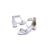 Navy Blue Crystal Cross-Strap Block Heel Sandals
