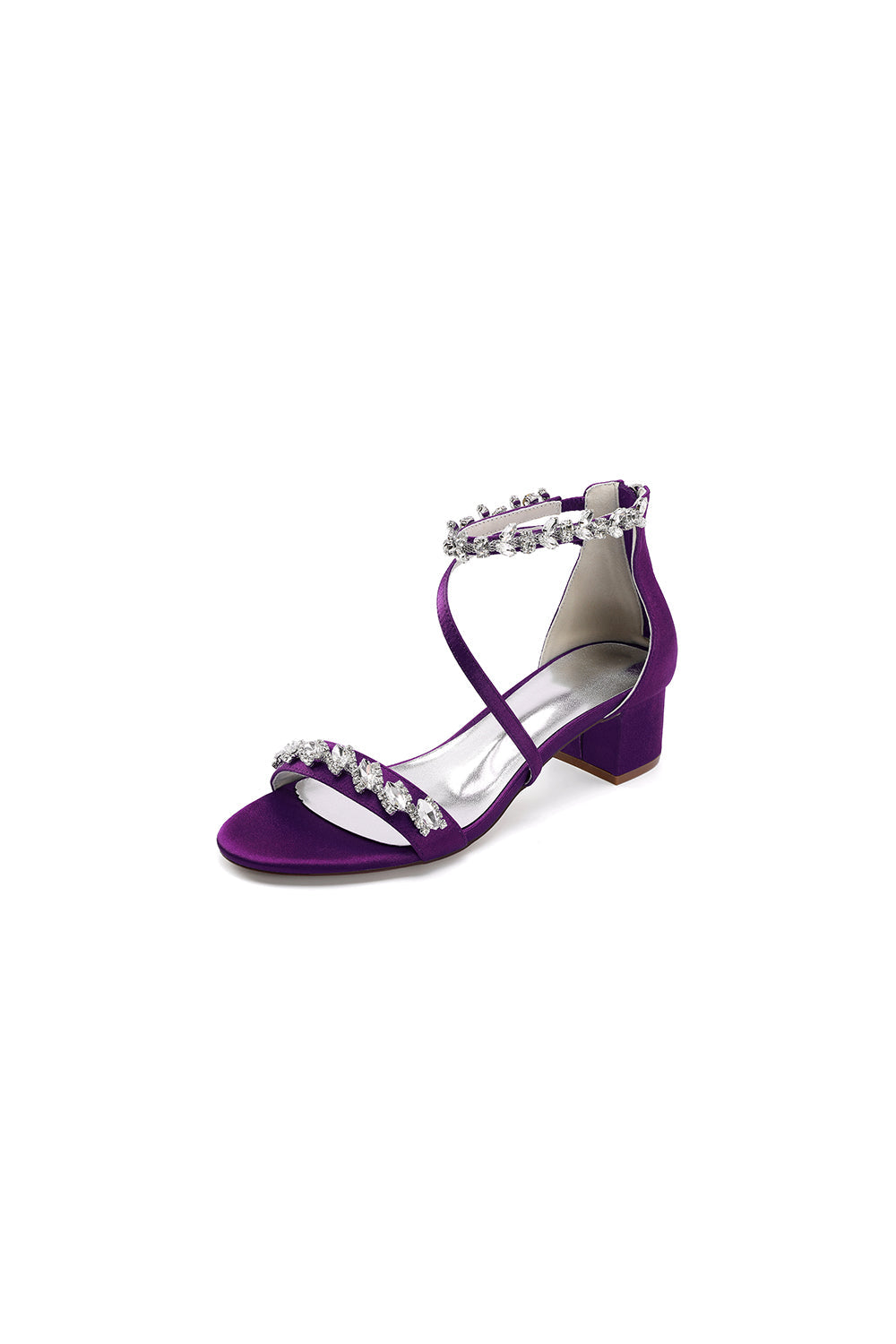 Navy Blue Crystal Cross-Strap Block Heel Sandals