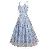 1950S Floral Embroidered Spaghetti Strap Vintage Dress