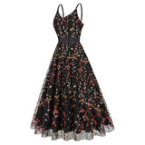 1950S Floral Embroidered Spaghetti Strap Vintage Dress
