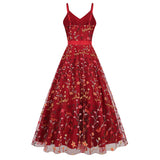 1950S Floral Embroidered Spaghetti Strap Vintage Dress