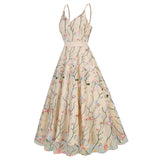1950S Floral Embroidered Spaghetti Strap Vintage Dress