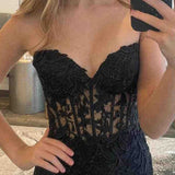Luma | Hot Pink Mermaid Strapless Corset Lace Long Prom Dress with Slit