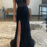 Luma | Hot Pink Mermaid Strapless Corset Lace Long Prom Dress with Slit