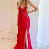 Luma | Hot Pink Mermaid Strapless Corset Lace Long Prom Dress with Slit