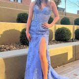 Luma | Hot Pink Mermaid Strapless Corset Lace Long Prom Dress with Slit